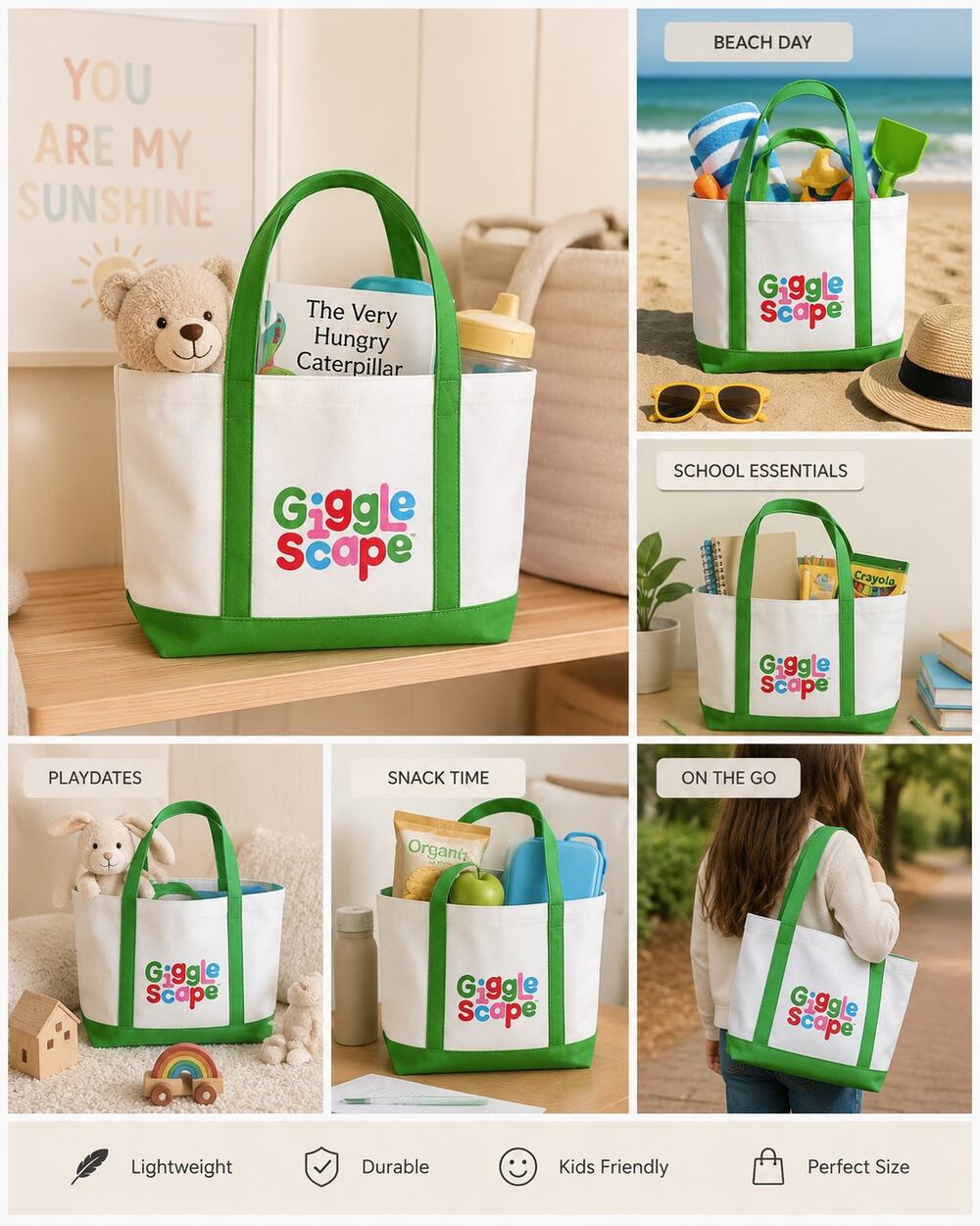 Giggle Scape™ Kids Canvas Tote Bag Bundle | Set of 5